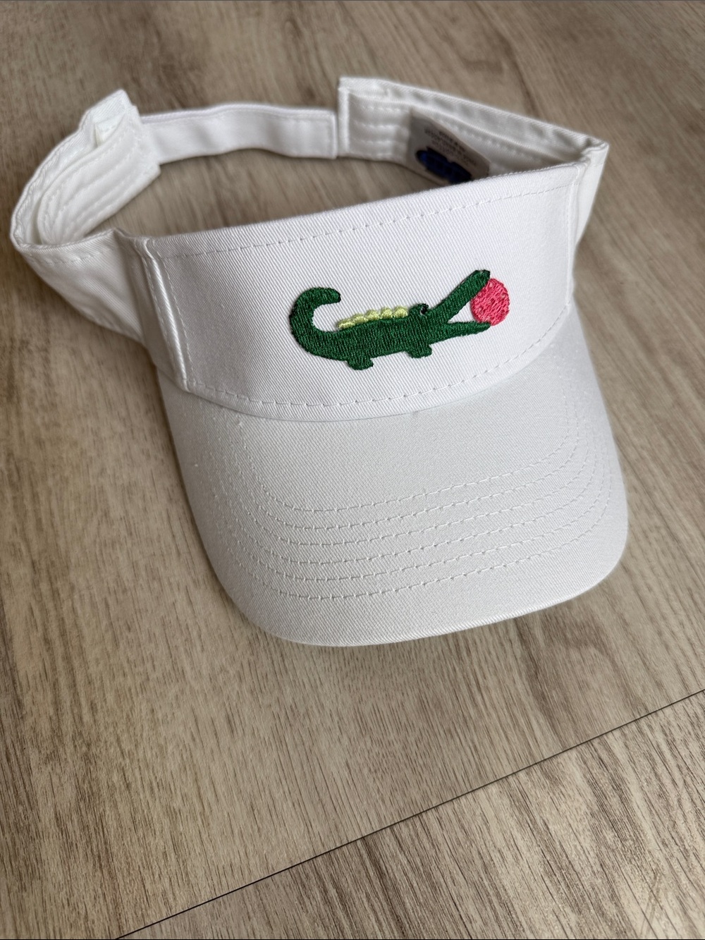 New White Sun Visor with Green Crocodile Pickleball Embroidery